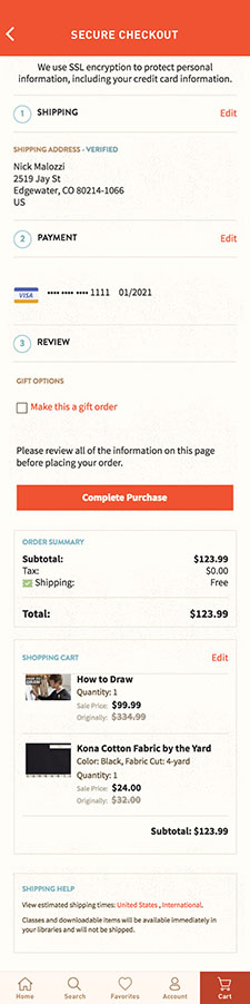 Craftsy Cart/Checkout iPhone